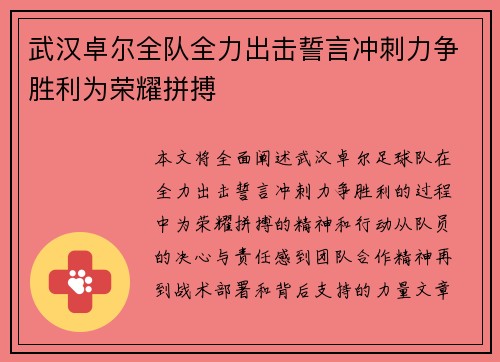 武汉卓尔全队全力出击誓言冲刺力争胜利为荣耀拼搏